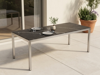 Zebra Tischset Opus 210x100cm, Edelstahlgestell, Tischplatte HPL Dark Marble