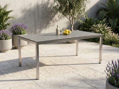 Zebra Tischset Opus 180x100cm, Edelstahlgestell, Tischplatte HPL Scratched Grey