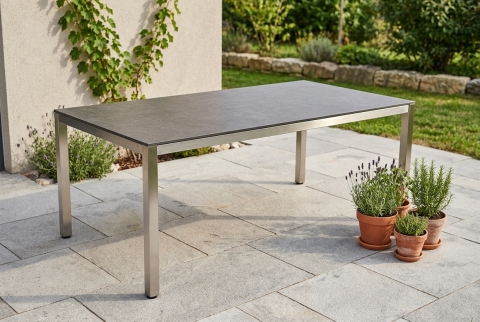 Zebra Tischset Opus 180x100cm, Edelstahlgestell, Tischplatte HPL Beton