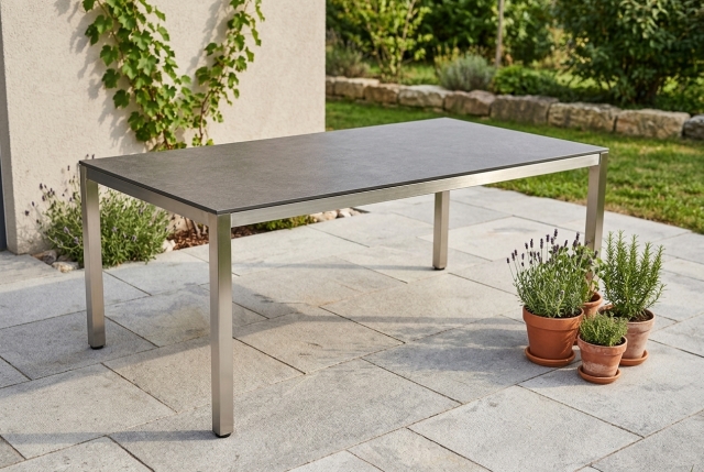 Zebra Tischset Opus 180x100cm, Edelstahlgestell, Tischplatte HPL Beton