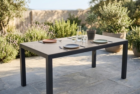 Zebra Tischset Alus 180x100cm, Aluminiumgestell graphit, Tischplatte HPL Dark Marble