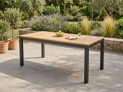 Zebra Tischset Alus 210x100cm, Aluminiumgestell graphit, Tischplatte massiv Teak geb&uuml;rstet