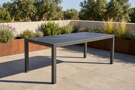 Zebra Tischset Alus 210x100cm, Aluminiumgestell graphit, Tischplatte HPL Dark Marble