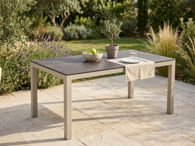 Zebra Tischset Alus 160x90cm, Aluminiumgestell light taupe, Tischplatte HPL Volcanic Stone