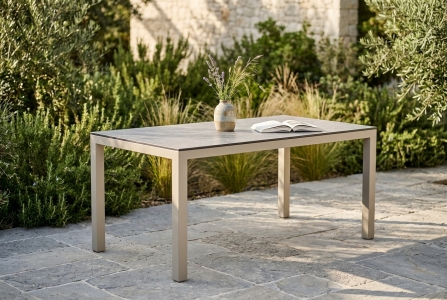 Zebra Tischset Alus 160x90cm, Aluminiumgestell light taupe, Tischplatte HPL scratched grey