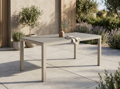 Zebra Tischset Alus 180x100cm, Aluminiumgestell light taupe, Tischplatte HPL Scratched Grey
