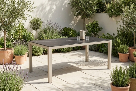 Zebra Tischset Alus 180x100cm, Aluminiumgestell light taupe, Tischplatte HPL Dark Marble