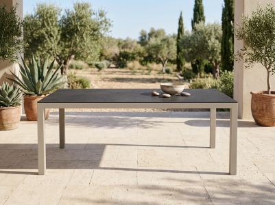 Zebra Tischset Alus 210x100cm, Aluminiumgestell light taupe, Tischplatte HPL Volcanic Stone