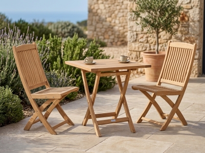 Zebra Bali-Poker Teak-Gartenm&ouml;belset, 2 Klappst&uuml;hle und 1 Tisch 70x70cm