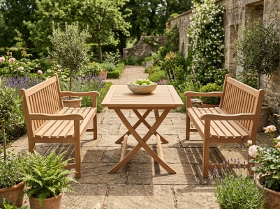 Zebra Yachtclub Gartenbank-Set aus Teakholz, 2 B&auml;nke und 1 Tisch 120x70cm