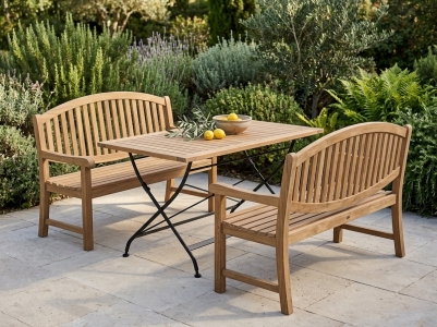 Zebra Yachtclub Gartenbankset aus Teakholz, 2 B&auml;nke und 1 Tisch 120x70cm