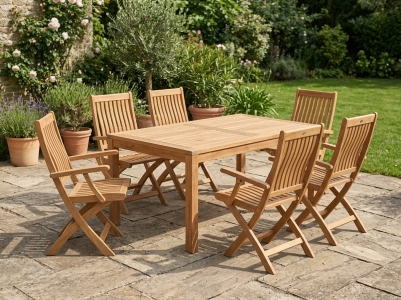 Zebra Gartenm&ouml;belset Bali-6 aus massivem Teakholz, 6 Armlehnsessel und 1 Tisch 160x90cm