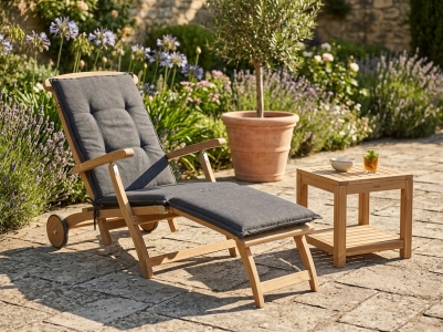 Zebra Bueno-Lobby Deckchair-Set Teak, 1 Deckchair mit Kissen, 1 Beistelltisch