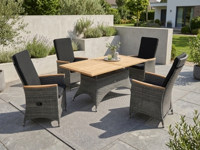 Zebra Status Grau Sitzgarnitur, 4 Relaxsessel mit Kissen und 1 Tisch 140x90cm