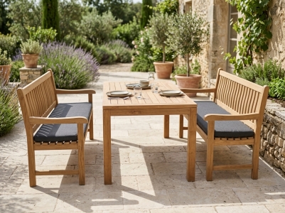 Zebra Lexington Gartenbankset-2 aus Teakholz, 2 B&auml;nke 190cm mit Sitzkissen und 1 Tisch 160x90cm