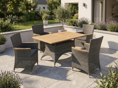 Zebra Status grau-schwarz Sitzgarnitur, 4 Sessel mit Sitzkissen und 1 Tisch 140x90cm
