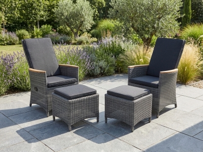Zebra Status-Relax Set grau-schwarz, 2 Relax-Sessel inkl. Kissen und 2 Hocker inkl. Kissen