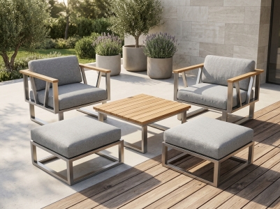 Zebra Belvedere Loungeset-9, 2 Sessel mit Fu&szlig;hocker und 1 Kaffeetisch, inkl. Olefin-Kissen