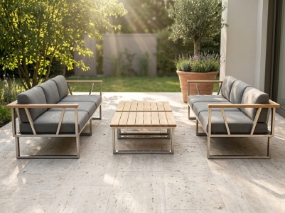 Zebra Belvedere Loungeset-10, Edelstahl, inkl. Polster Tuva medium grey und 2 Kaffeetische