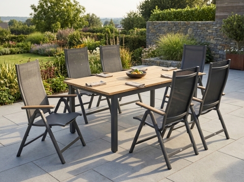 Zebra Hudson-Fly graphite Gartenmöbelset-5, 4 Klappsessel und 1 Ausziehtisch 170-240x100cm aus Teakholz gebürstet