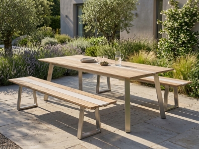 Zebra Unyx-Linax Gartenm&ouml;belset, 2 B&auml;nke 220cm, 1 Ausziehtisch 220-280x100cm, recyceltem Teak