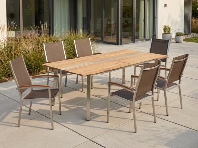 Zebra Linax-Pontiac Gartenm&ouml;bel-Set, 1 Ausziehtisch 220-280x100cm recyceltes Teak, 6 Hochlehner