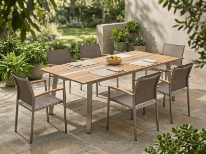 Zix-Linax Gartenm&ouml;belset, 1 Ausziehtisch 220-280x100cm recyceltes Teak, 6 Stapelsessel