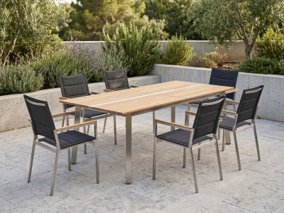 Zebra Everest-Linax Gartenm&ouml;bel-Set, 6 Sessel, 1 Ausziehtisch 220-280x100cm recyceltem Teak
