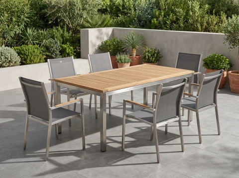 Zebra One-Opus Gartenmöbelset, 6 Stapelsessel und 1 Tisch 210x100cm