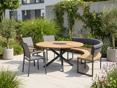 Zebra Oryx Edge-Alex Gartenm&ouml;belset, recyceltem Teak, 1 Tisch 135cm, 1 Viertelbank, 3 Sessel