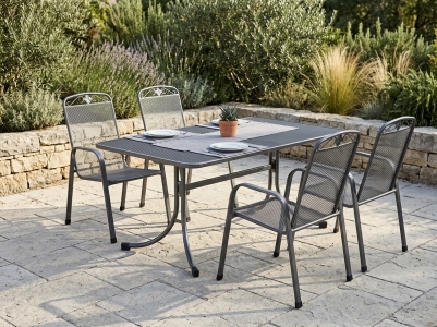 MWH Savoy-Universal Gartenm&ouml;belset Eisengrau, 4 Sessel, 1 Tisch 160x90cm