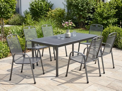 MWH Universal-Savoy Gartenm&ouml;belset Iron Grey, 6 Sessel, 1 Ausziehtisch 163-261x90cm
