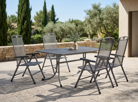 MWH Savoy-Universal Gartenmöbelset, 4 Positionssessel und 1 Tisch 160x90cm