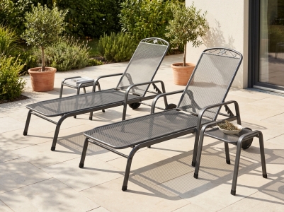 MWH Savoy Gartenliegenset Iron Grey, 2 Rolliegen und 2 Hocker