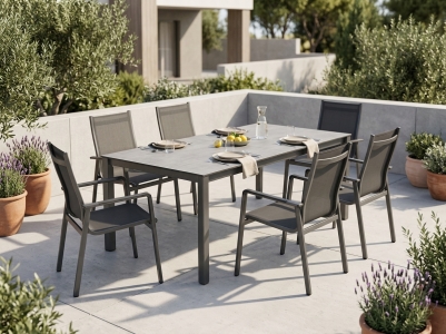 MWH Alutapo-Elements Gartenm&ouml;belset, 6 Sessel, 1 Ausziehtisch 180-240x100cm HPL