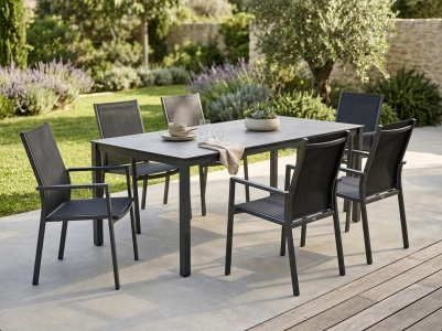 MWH Alutapo-Verona Gartenm&ouml;belset, 6 Sessel, 1 Ausziehtisch HPL 180-240x100cm
