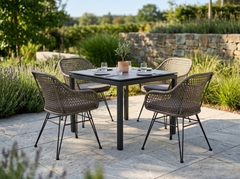 MWH Alutapo-Riviera Gartenmöbelset, 4 Gartensessel und 1 Tisch 95x95cm
