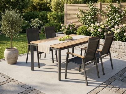 MWH Reno-Alutapo Gartenm&ouml;belset, 4 Sessel, 1 Gartentisch Teak 160x95cm