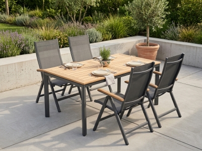 MWH Alutapo-Reno Gartenm&ouml;belset-2, 4 Positionssessel, 1 Gartentisch Teak 160x95cm