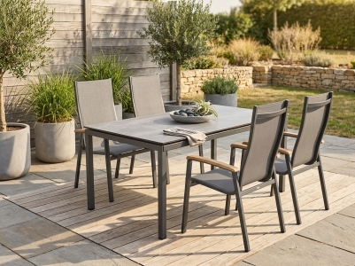 MWH Alutapo-Reno Gartenm&ouml;belset-5, 4 Sessel, 1 Tisch HPL 160x95cm