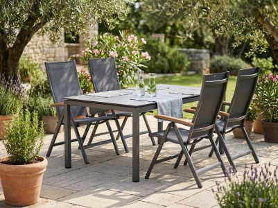 MWH Alutapo-Reno Gartenm&ouml;belset, 4 Positionssessel, 1 Tisch HPL 160x95cm