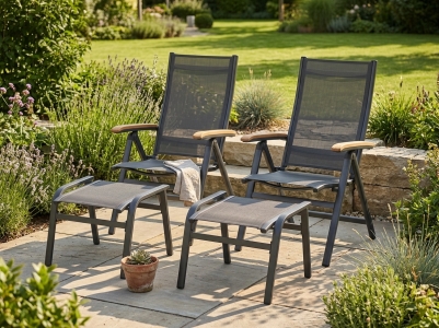 MWH Reno Gartenstuhl-Set, 2 Positionssessel und 2 Fu&szlig;hocker