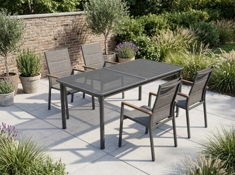 MWH Universal-Opera Gartenmöbelset-6 eisengrau, 4 Stapelstühle und 1 Ausziehtisch Eisengrau 163-261x90cm