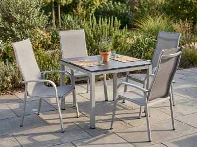 MWH Widoo-Alutapo Gartenm&ouml;belset silber, 4 Sessel, 1 Tisch HPL 95x95cm