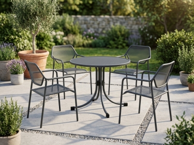 MWH Bruno-Universal Gartenm&ouml;belset iron grey, 4 Sessel, 1 Tisch rund 90cm