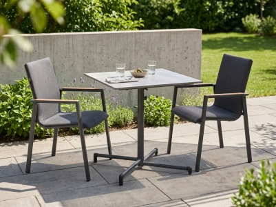 MWH Flip-Minto Gartenm&ouml;bel-Set irongrey, 2 gepolsterte Sessel und 1 Tisch 70x70cm