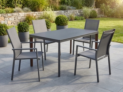 MWH Felino-Prado Gartenm&ouml;bel-Set eisengrau, 4 Stapelsessel und 1 Tisch 160x95cm