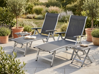 MWH Kedline Sonnenliegen-Set silber, 2 Liegen klappbar und 2 Hocker