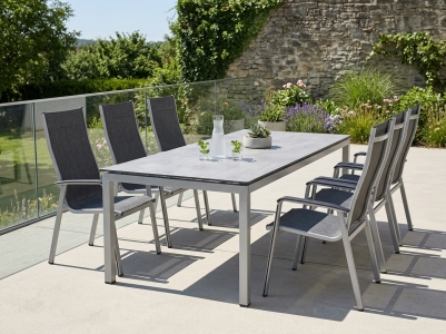 MWH Core-Alutapo Gartenm&ouml;belset silber, 6 Stapelsessel und 1 Tisch 220x95cm