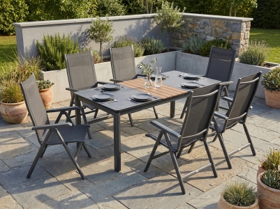 MWH Kedline-Riviera Gartenm&ouml;belset, 6 Positionssessel und 1 Gartentisch ausziehbar 190,5-250x100cm